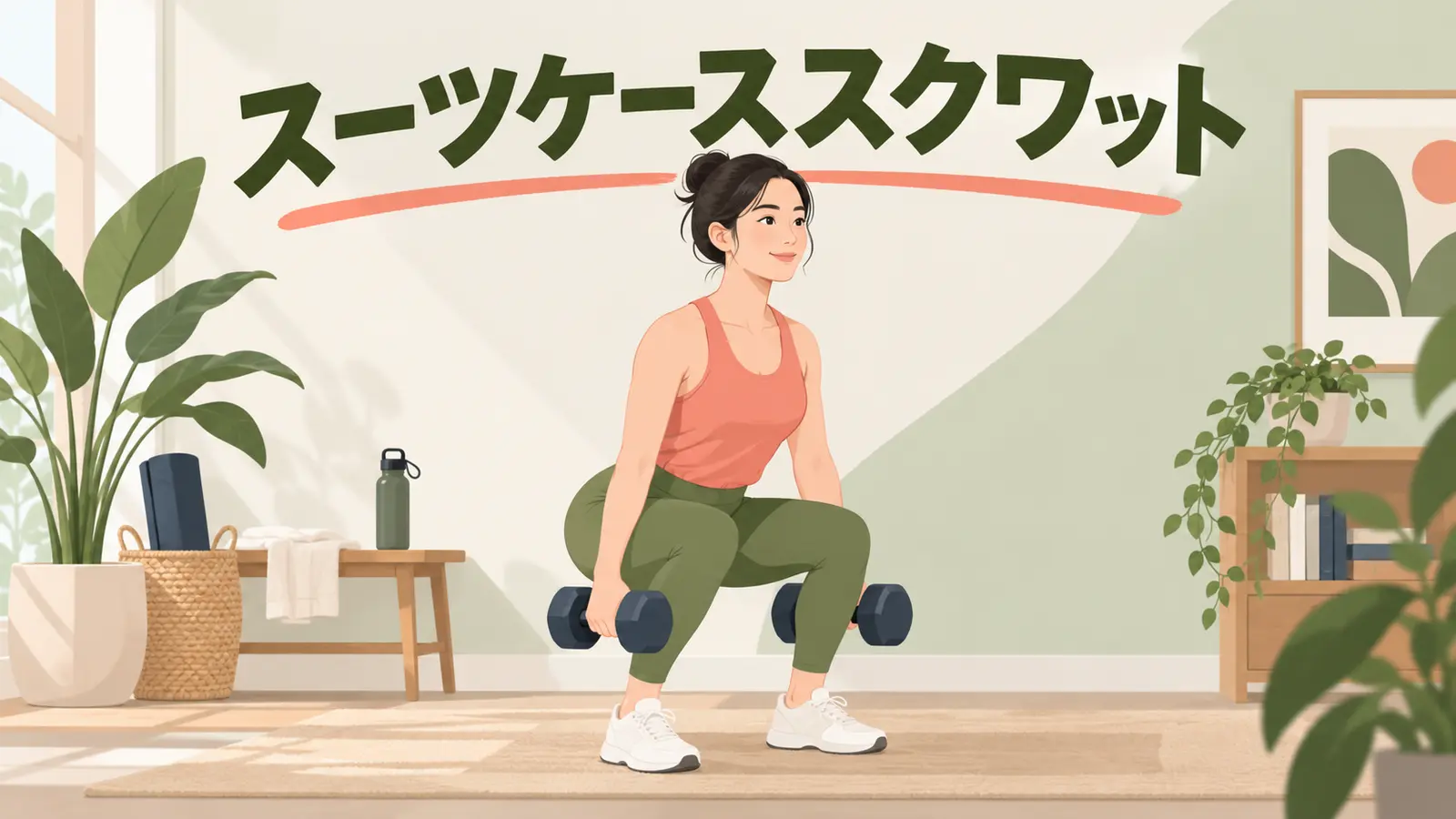 ダンベルスーツケーススクワットの正しいフォームを解説するアイキャッチ
