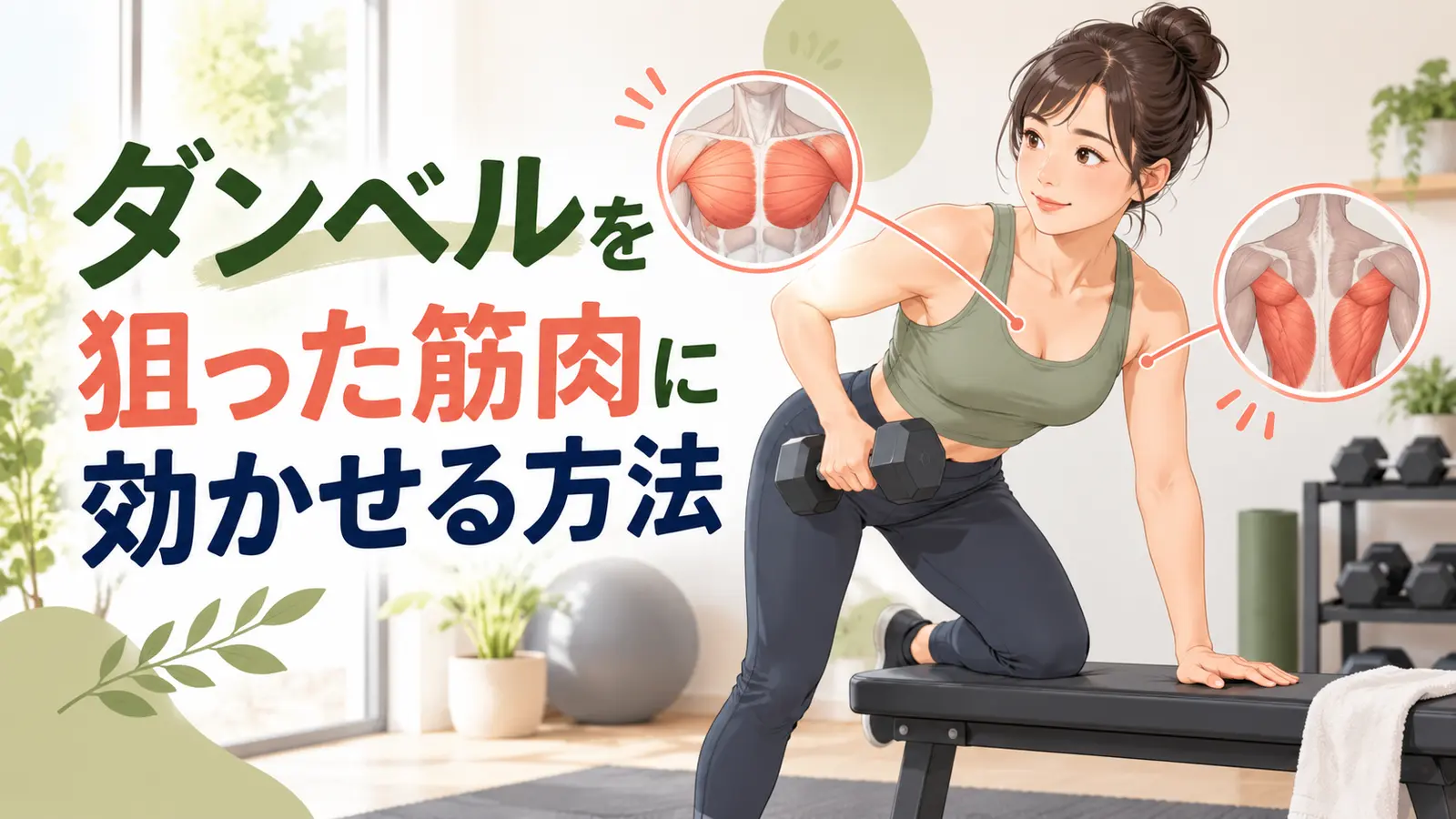 ダンベルを狙った筋肉に効かせる方法｜意識・重量・フォームの確認を解説するアイキャッチ