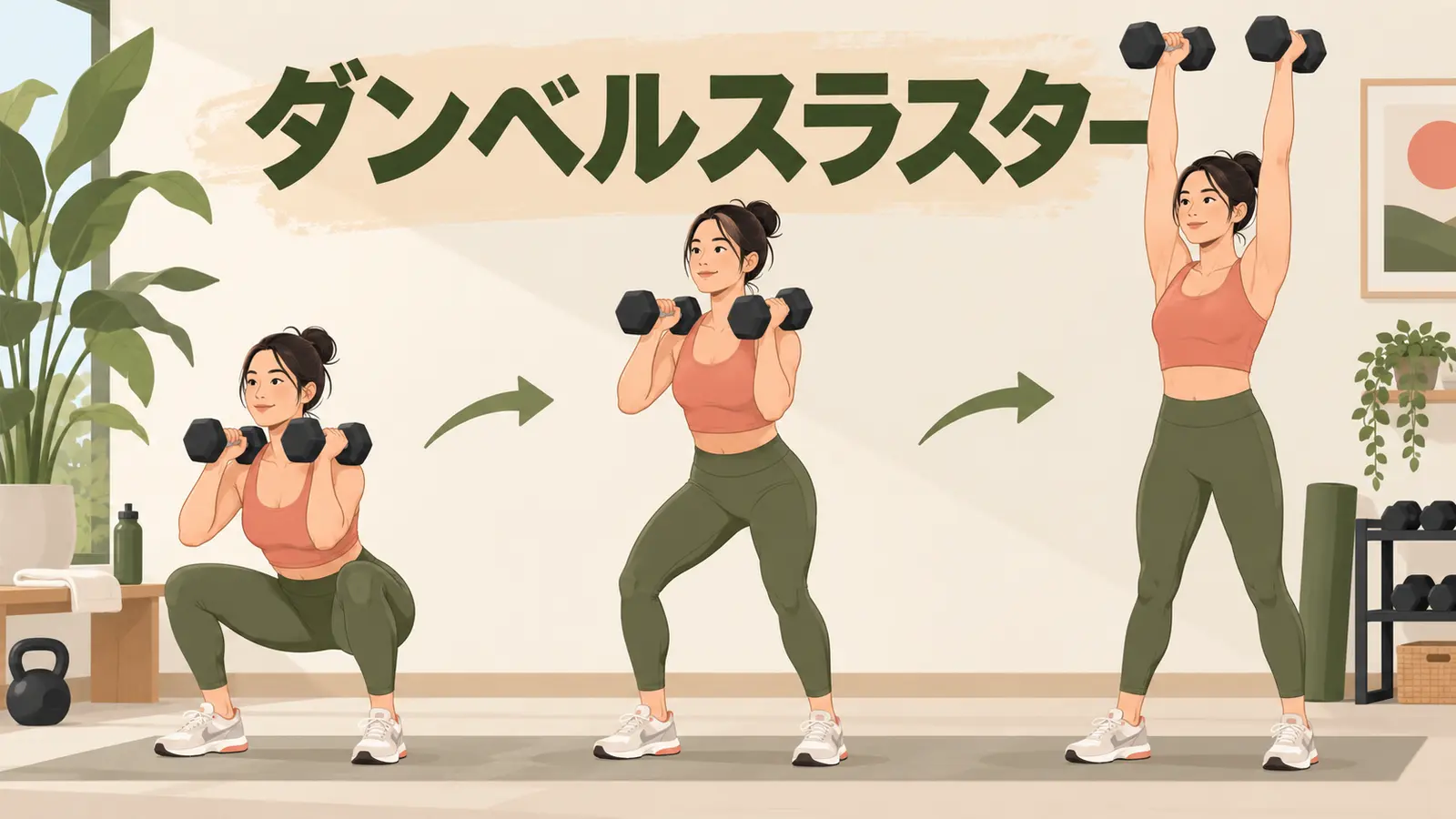 ダンベルスラスターの正しいフォームを解説するアイキャッチ