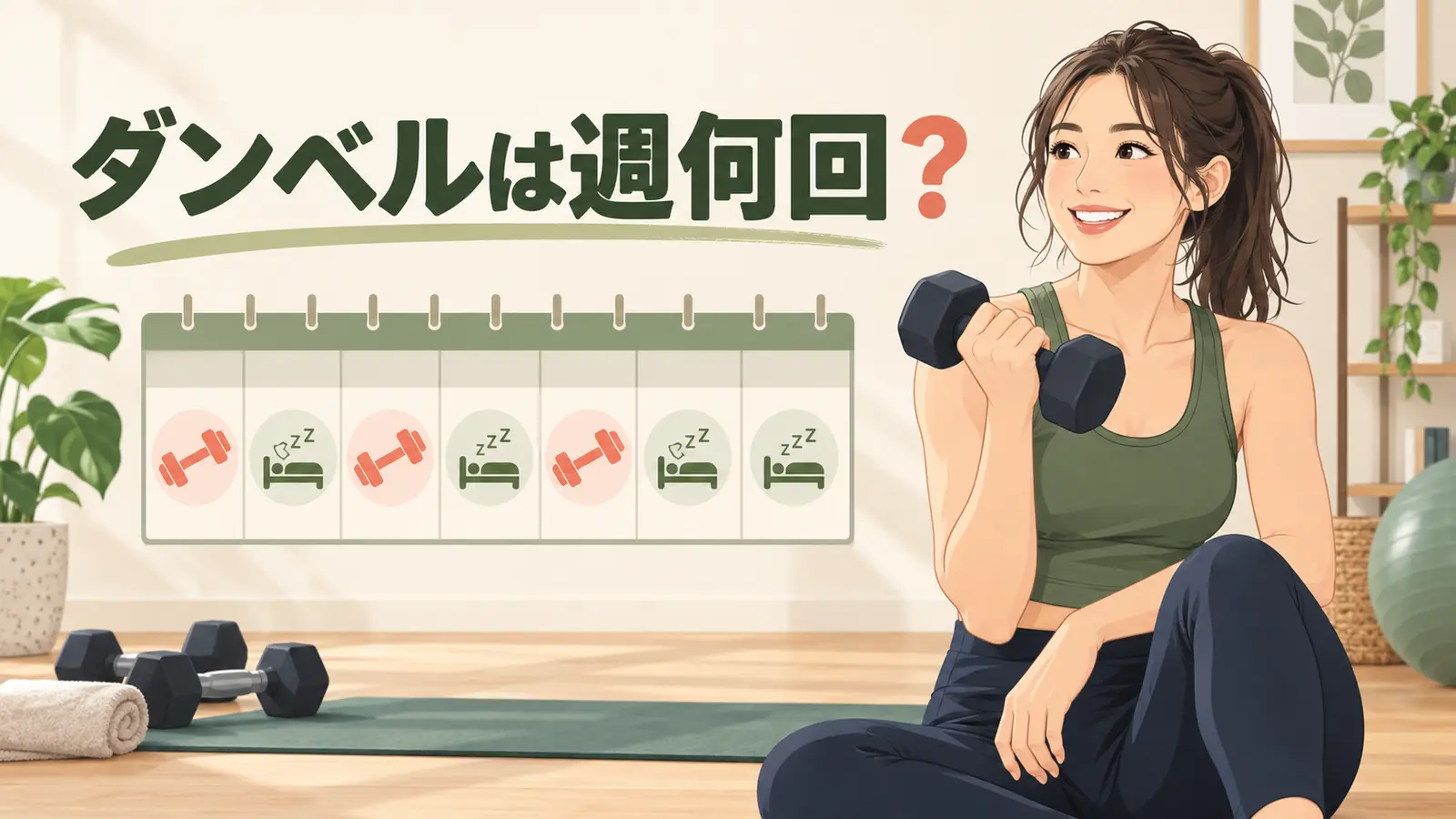 ダンベルトレーニング日と休養日を考える様子