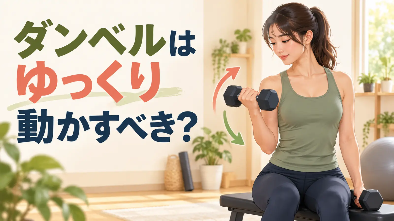 一定のテンポでダンベルカールを行う様子