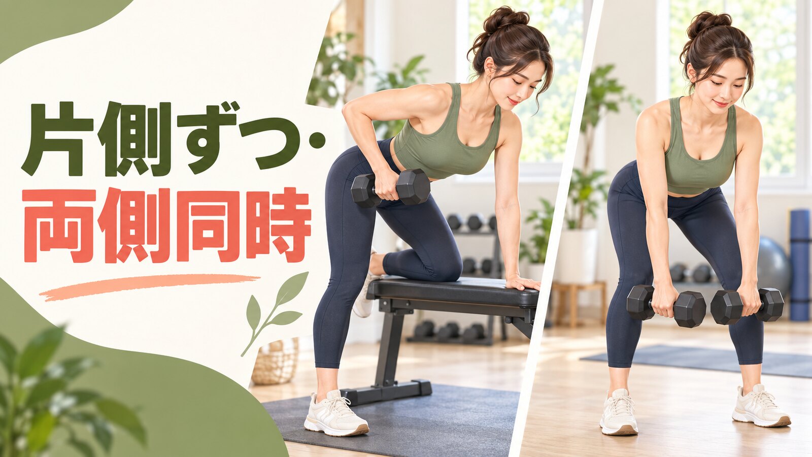 ダンベルは片側ずつ・両側同時のどちらがよい?違いと使い分けを解説するアイキャッチ