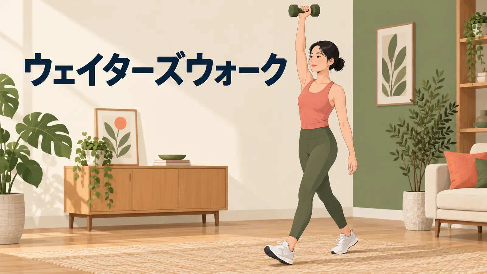 ダンベルウェイターズウォークの正しいフォームを解説するアイキャッチ