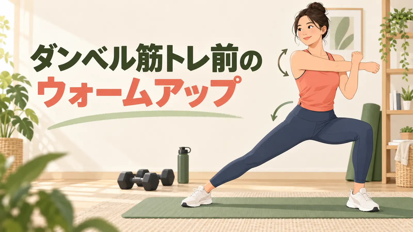 ダンベル運動前に肩と股関節を動かす様子