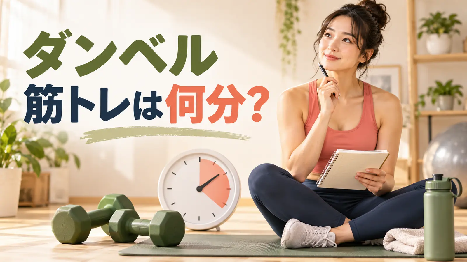 ダンベル筋トレの運動時間を考える様子