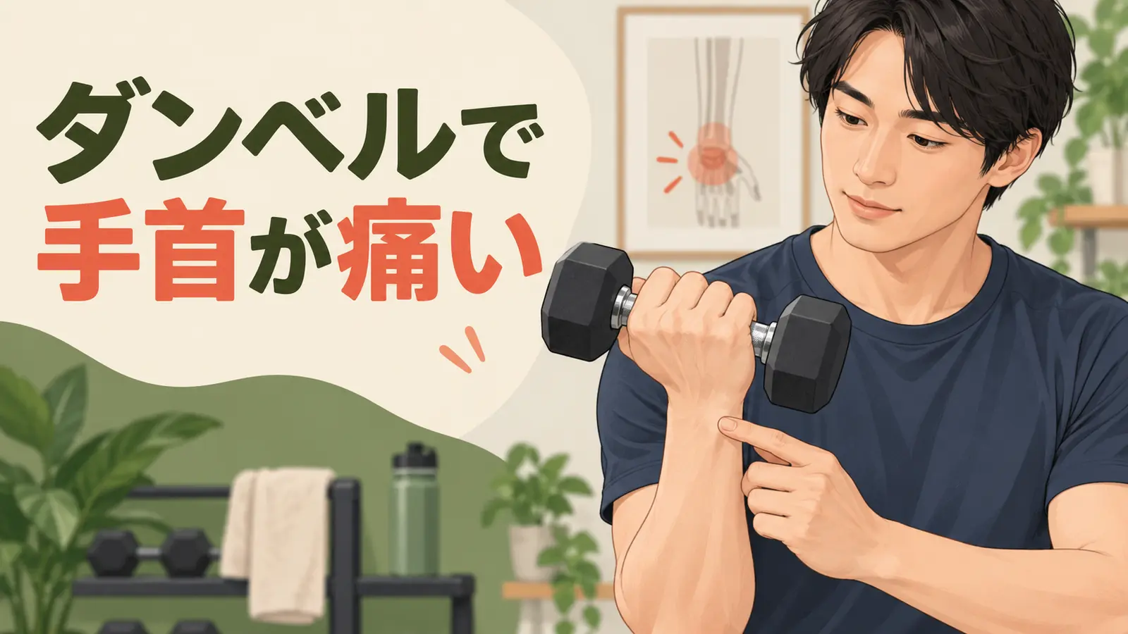 ダンベルを握り手首の位置を確認するアイキャッチ