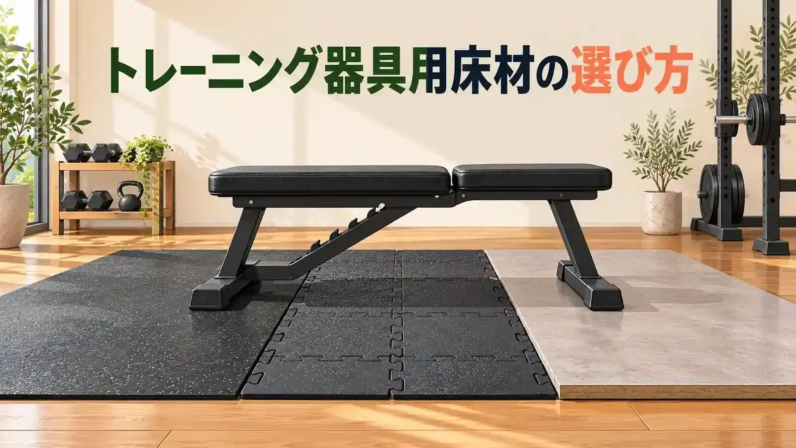 トレーニング器具用床材の選び方 ゴムマット、ジョイント床材、保護板を比較する器具用床材の選び方