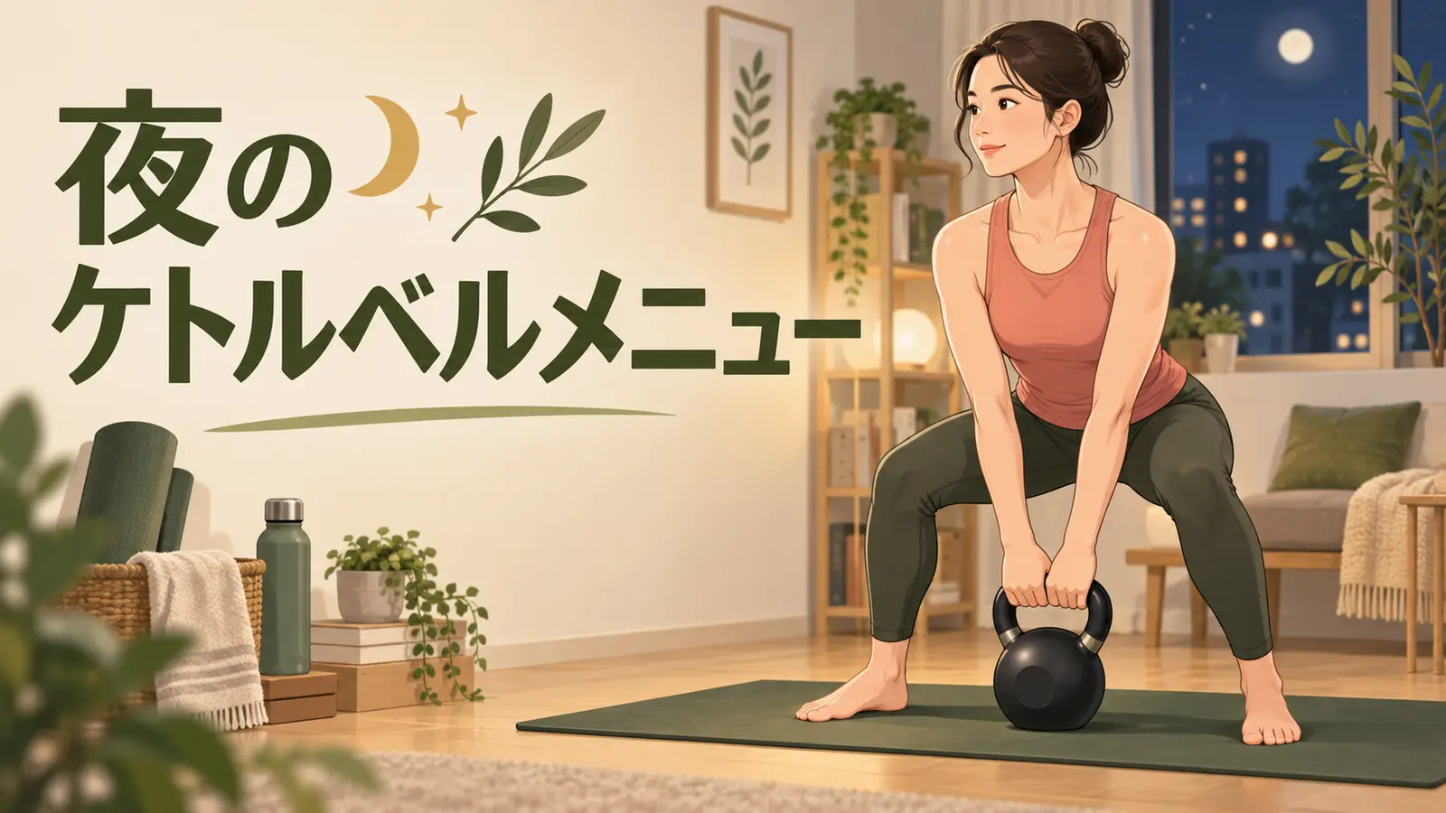 夜のケトルベルメニューの内容を表すアイキャッチイラスト