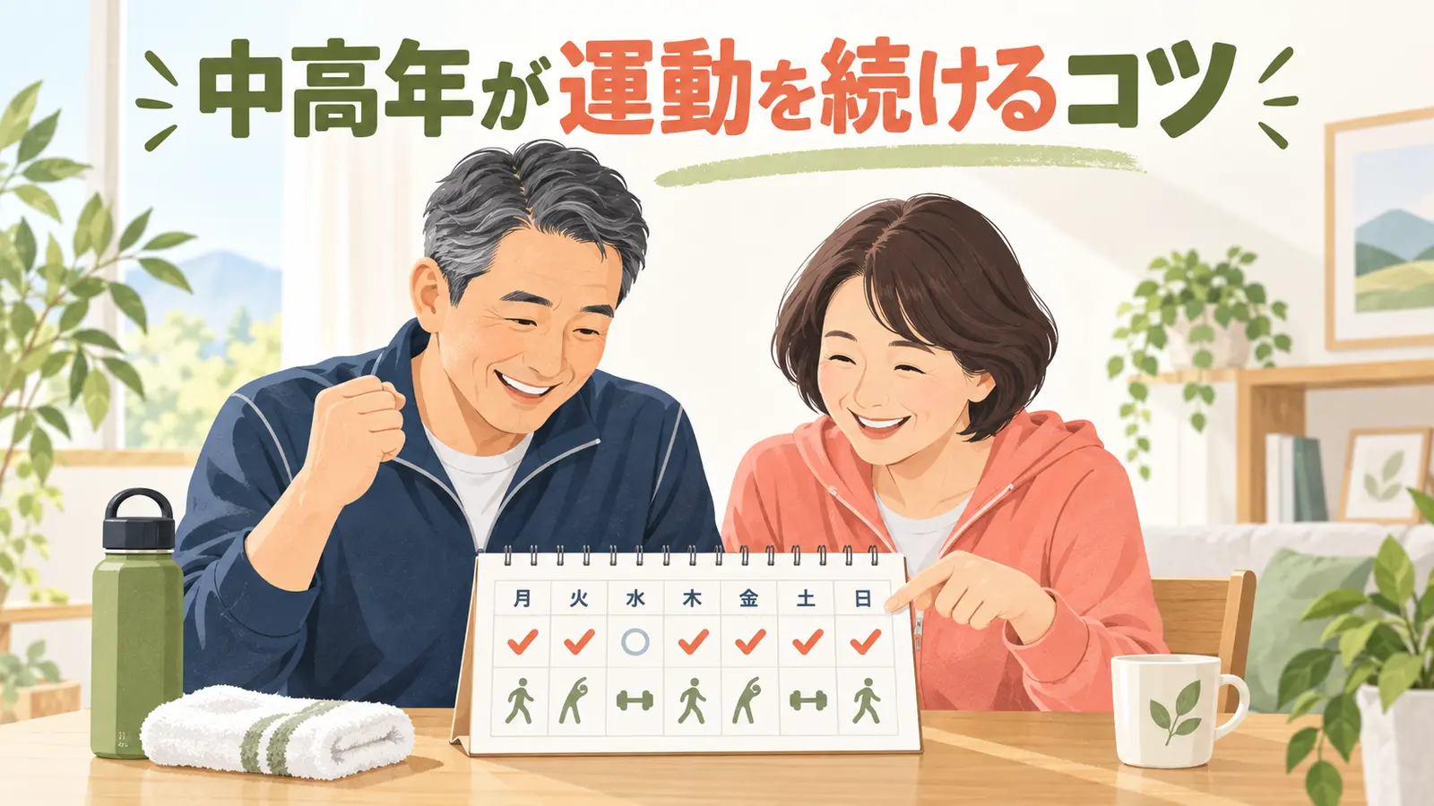 中高年の運動習慣の要点を紹介するアイキャッチ画像