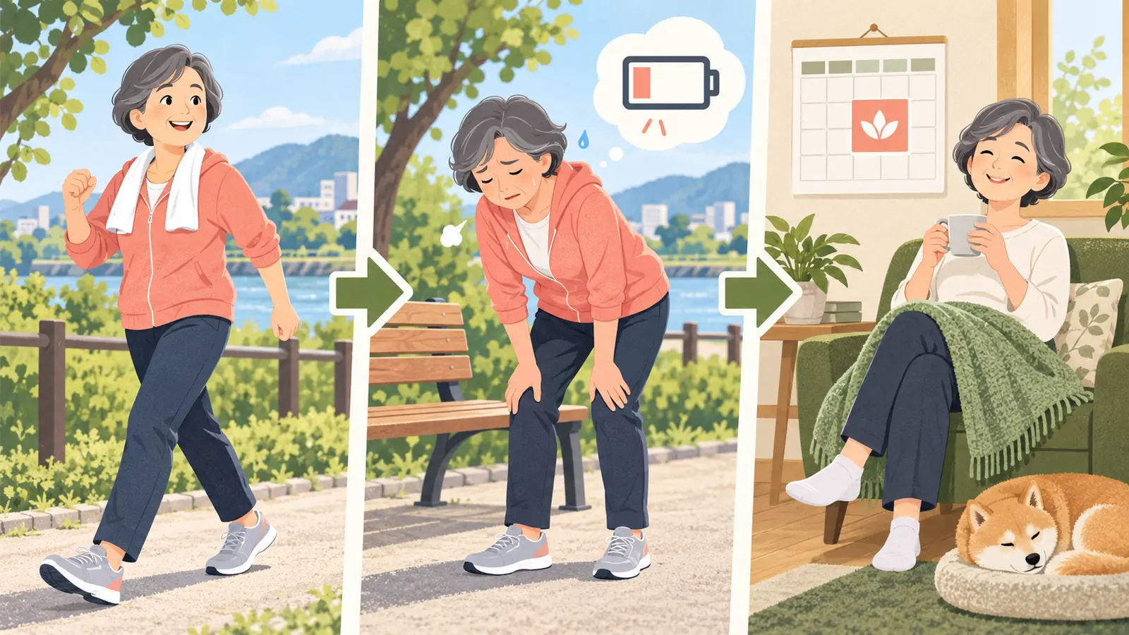高齢者の運動しすぎに役立つ運動手順のイラスト