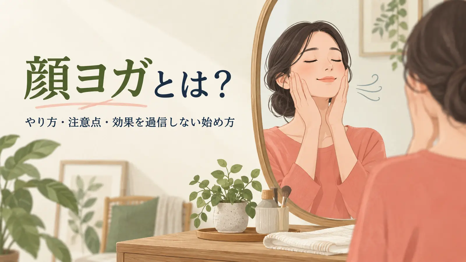 鏡の前で顔の力を抜き呼吸する様子