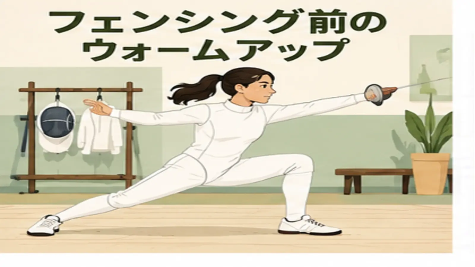 フェンシング前にウォームアップする人物のイラスト