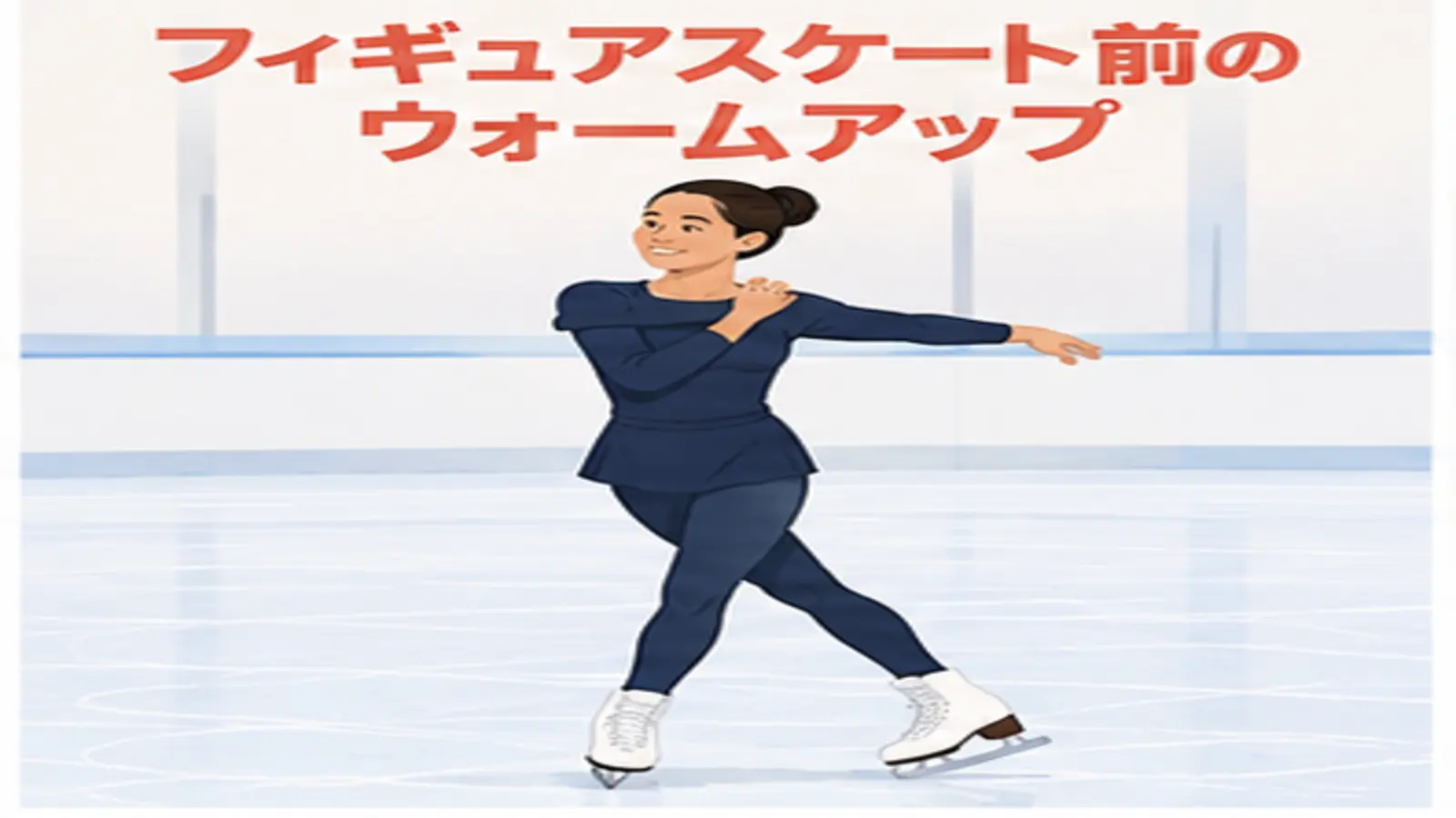 フィギュアスケート前にウォームアップする人物のイラスト
