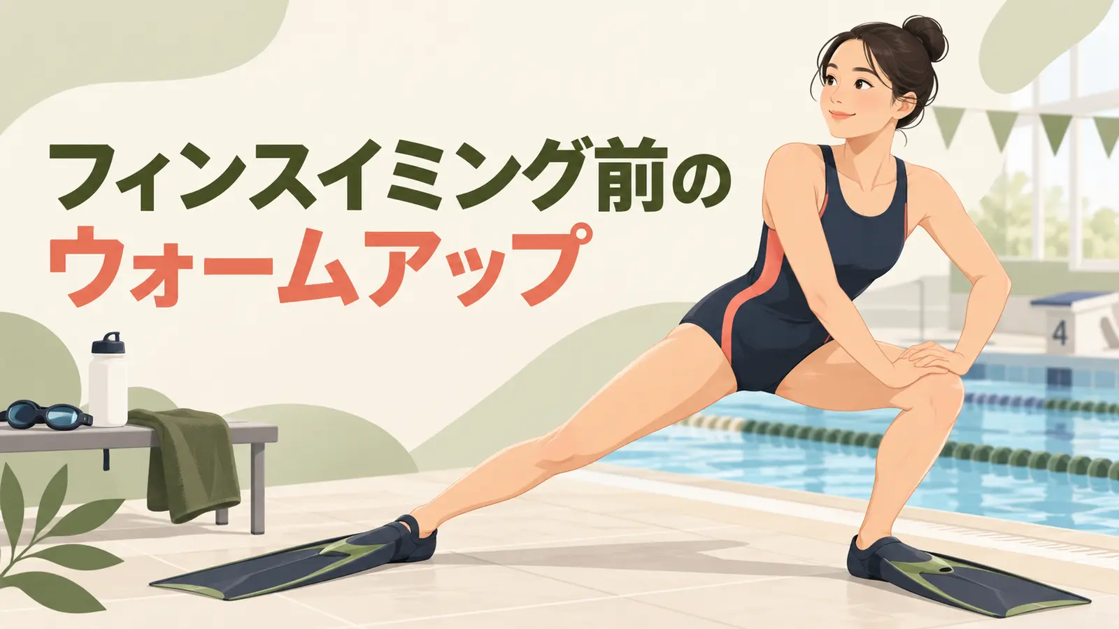 フィンスイミング前のウォームアップを紹介するイラスト