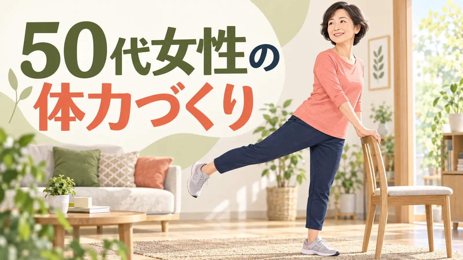 50代女性の体力づくりを実践する中高年のイラスト