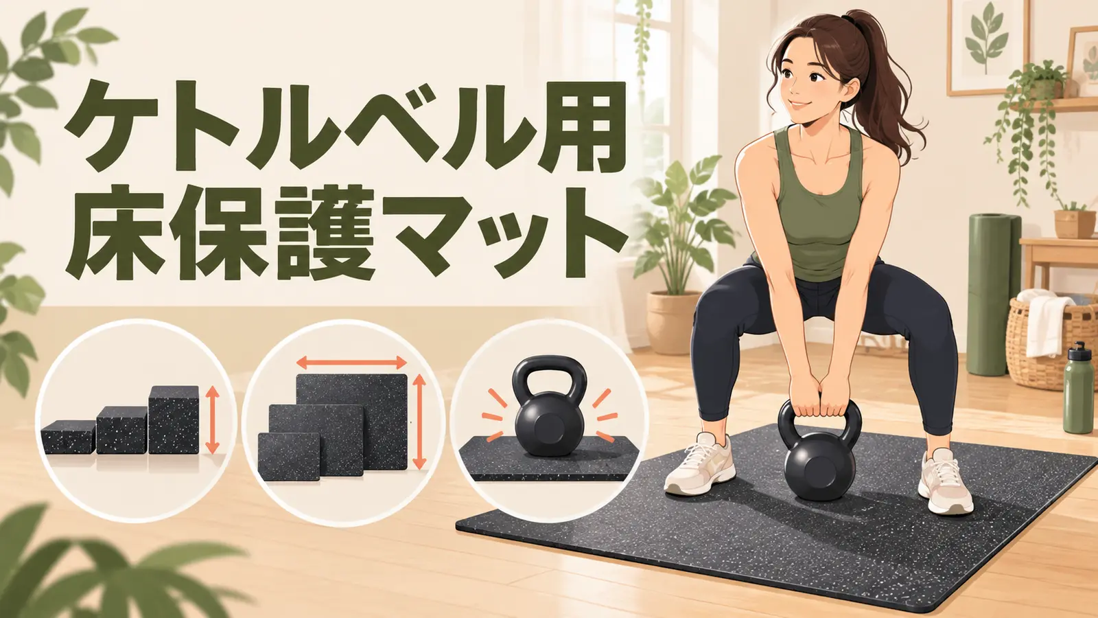 ケトルベル用床保護マットの内容を表すアイキャッチイラスト