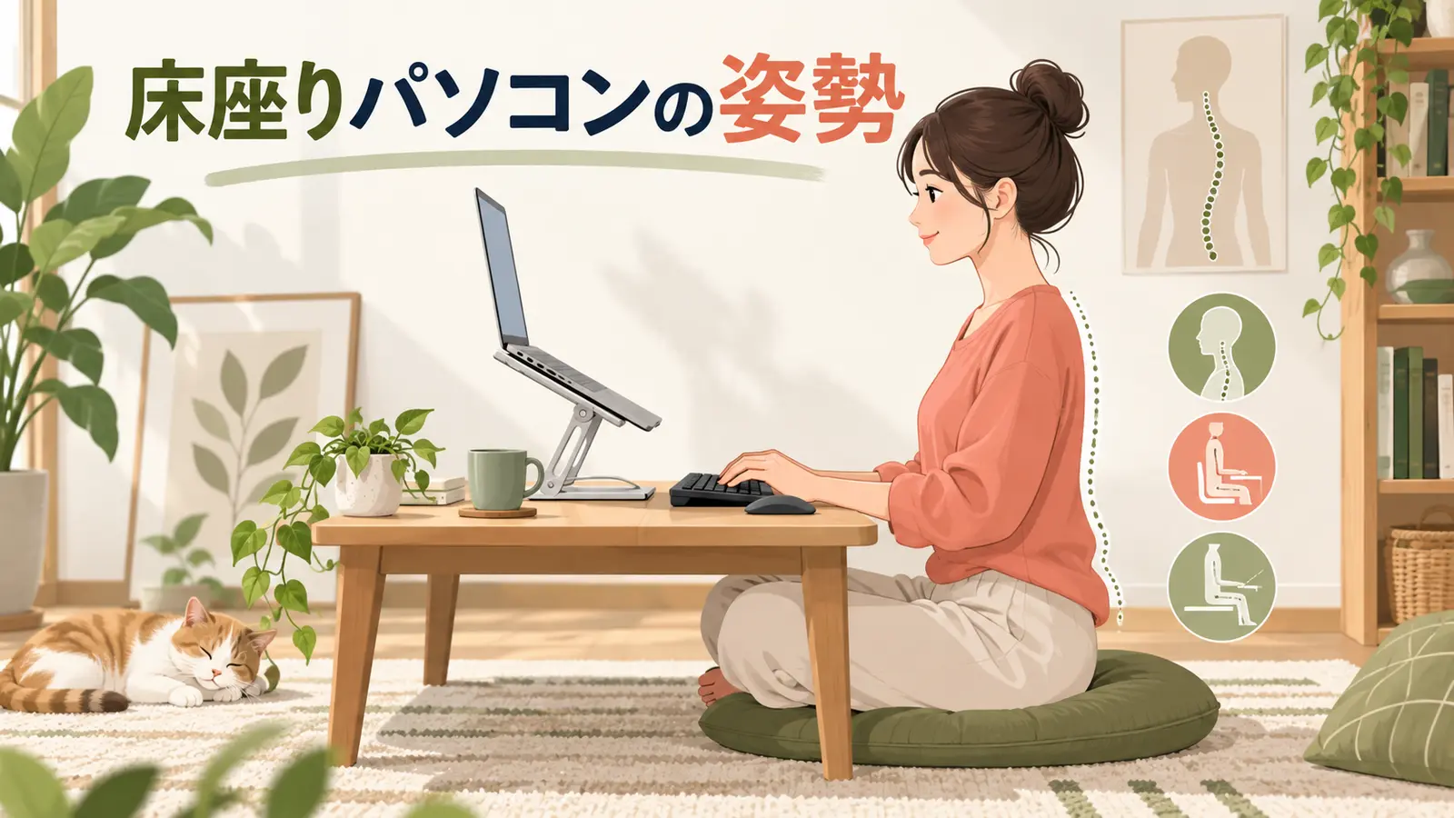 画面を高くして入力位置を分けた床座り作業