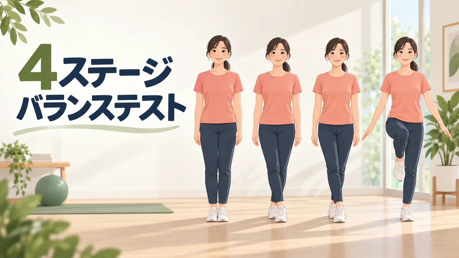4種類の足位置でバランスを測る人物