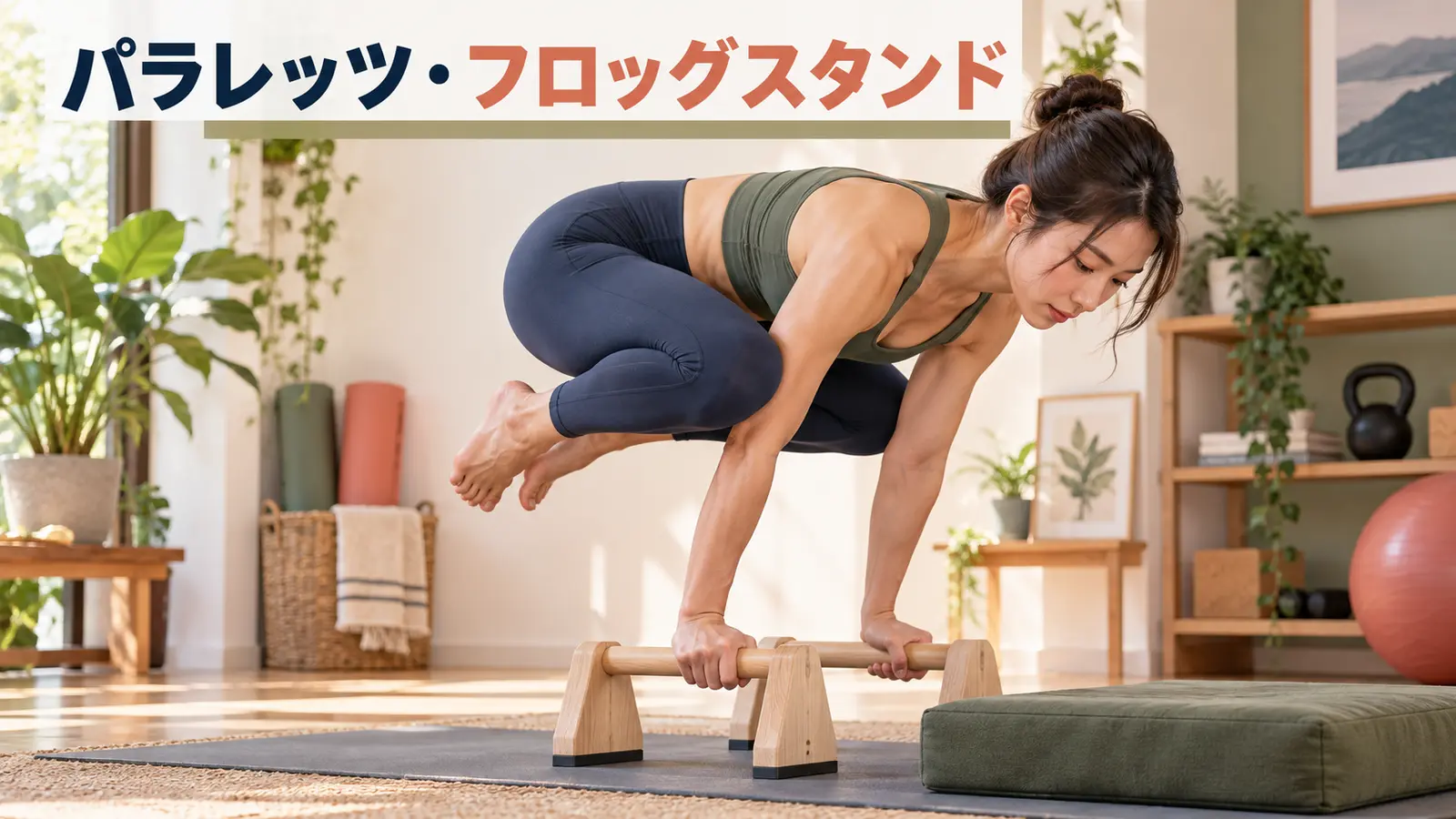 パラレッツでフロッグスタンドを行う女性