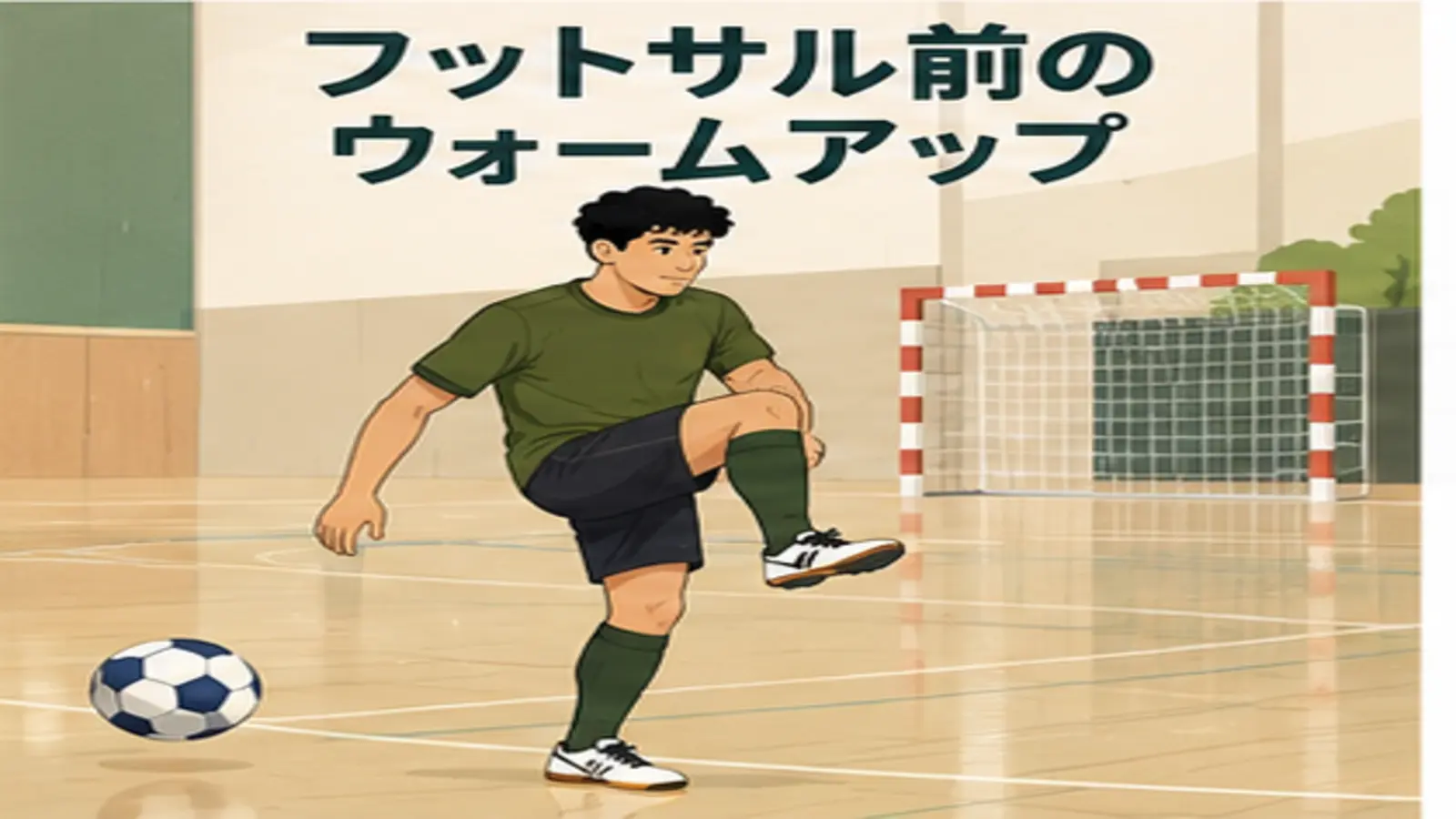 フットサル前にウォームアップする人物のイラスト