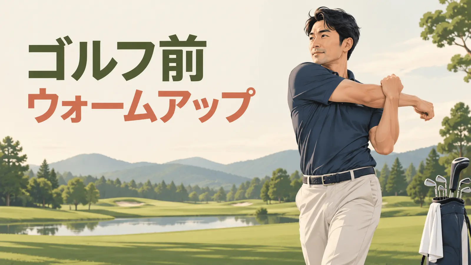 ゴルフ前のウォームアップを行う人物