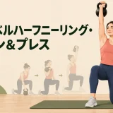 ケトルベルハーフニーリング・クリーン&プレスのフォームを示すアイキャッチイラスト