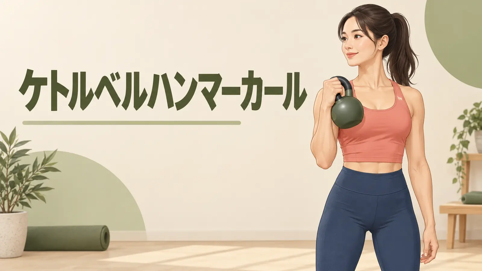 ケトルベルハンマーカールのフォームを示すアイキャッチイラスト