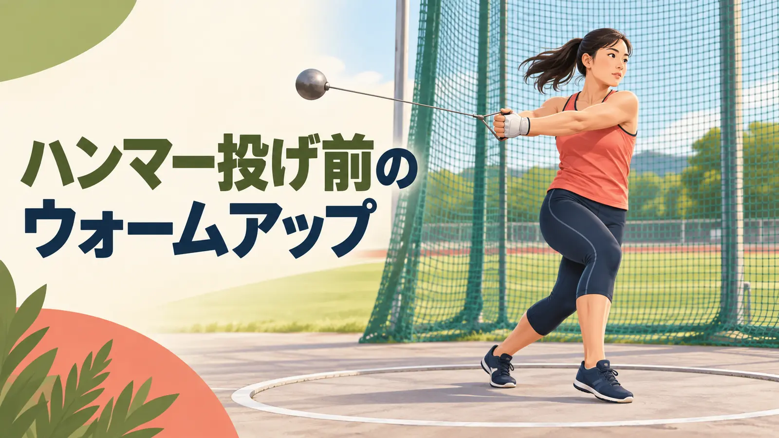 ハンマー投げ前にウォームアップを行う選手