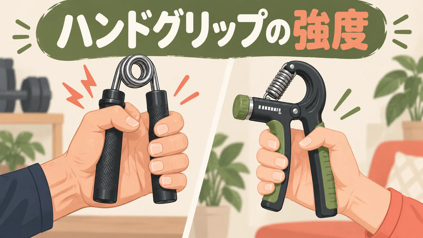 ハンドグリップの負荷を比べる様子