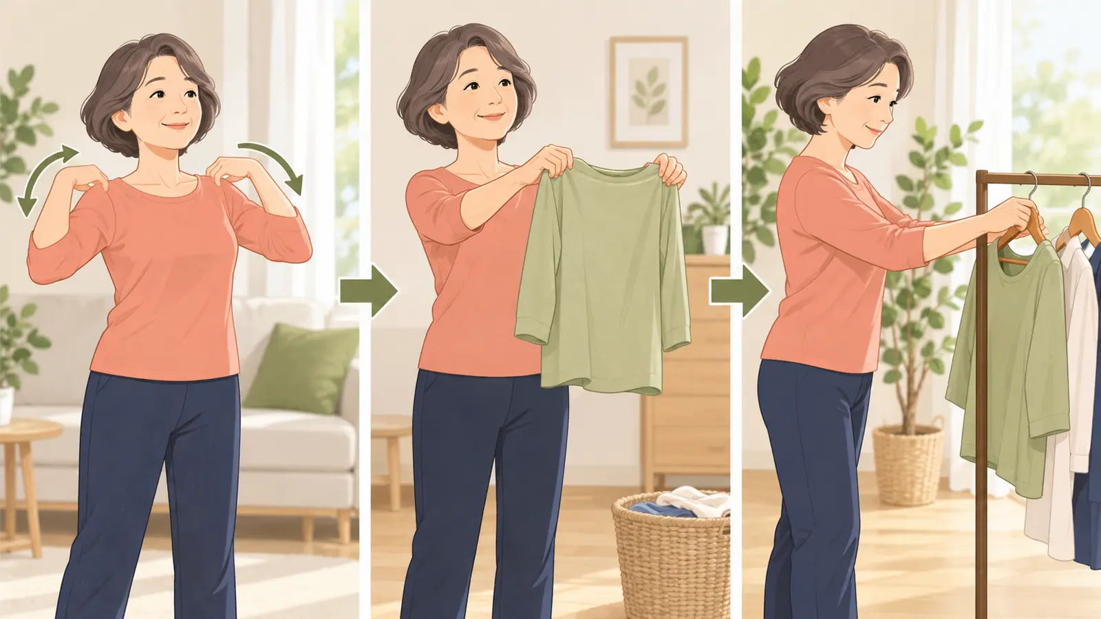 服をハンガーにかけるための運動に備える運動