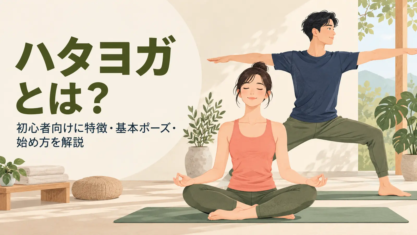 ハタヨガの特徴と基本ポーズを紹介するイラスト