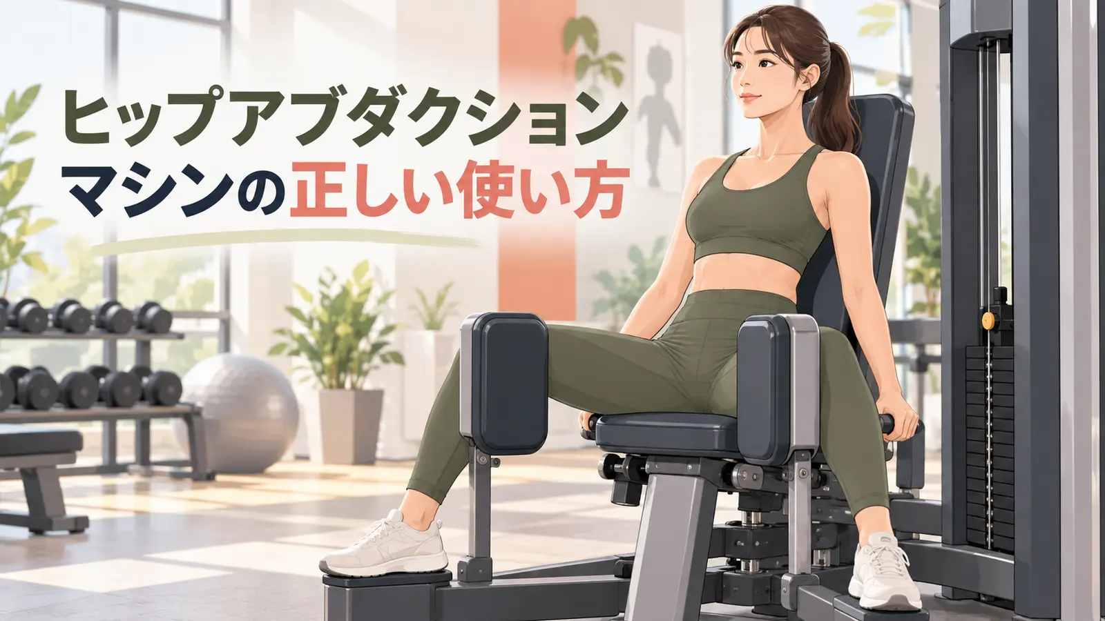 ヒップアブダクションマシンを正しいフォームで行うイラスト