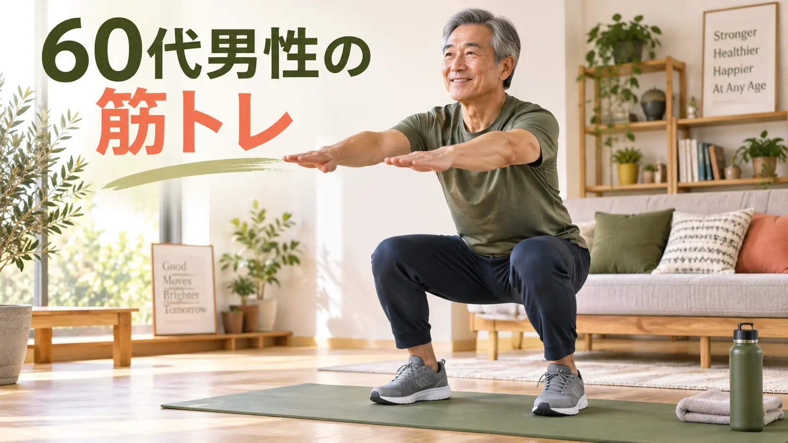 60代女性の自宅筋トレの基本動作を示す図