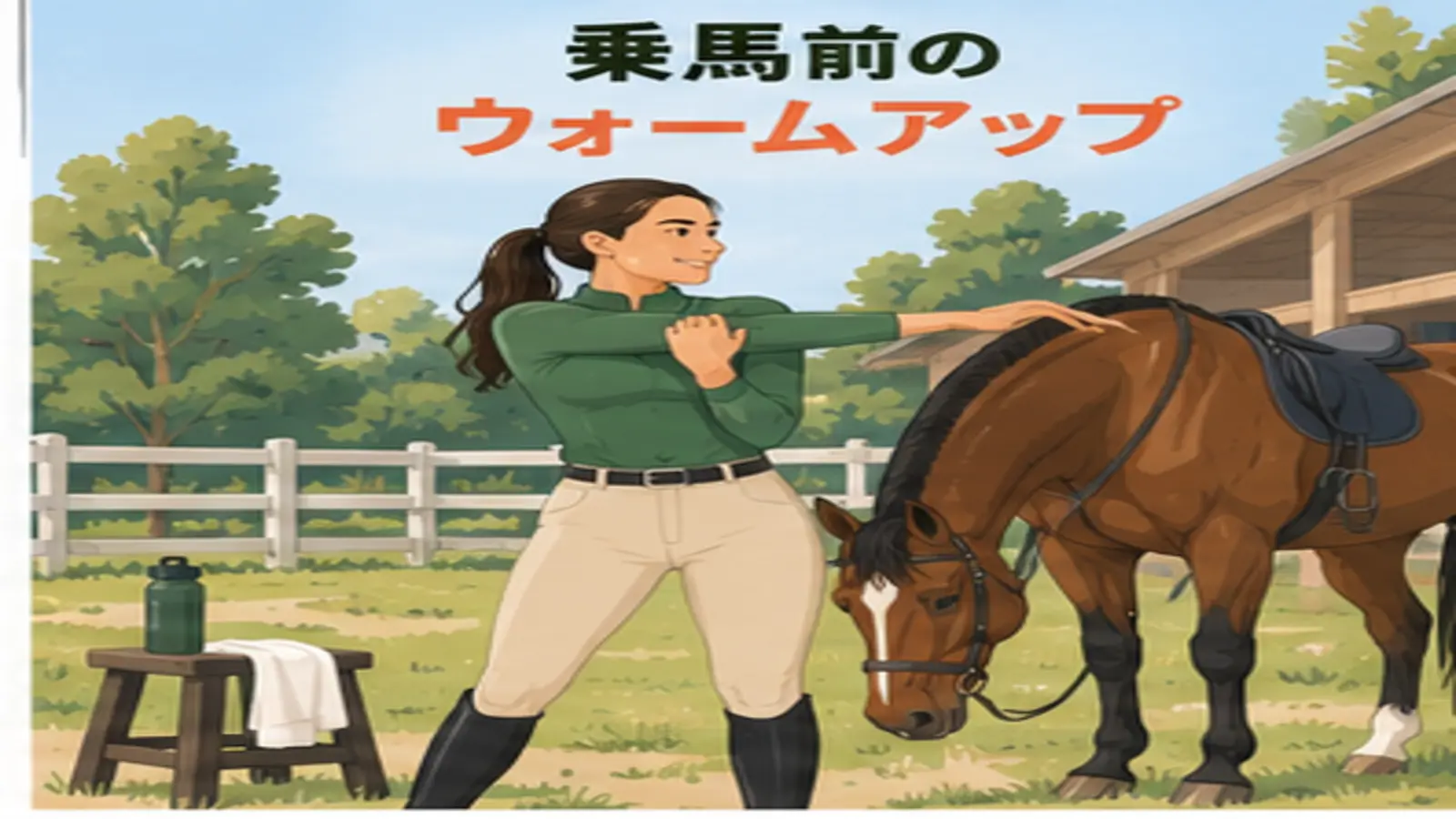 乗馬前にウォームアップする人物のイラスト