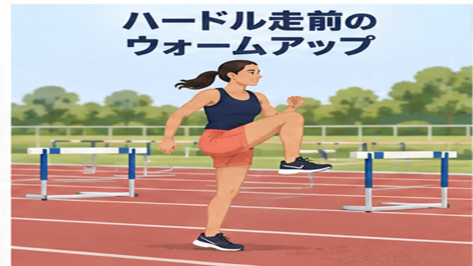 ハードル走前にウォームアップする人物のイラスト