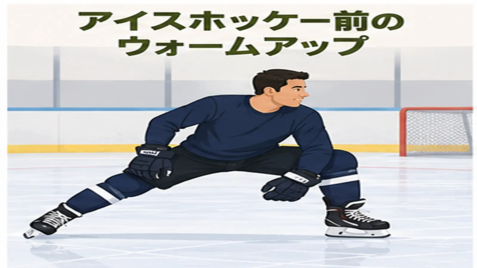 アイスホッケー前にウォームアップする人物のイラスト
