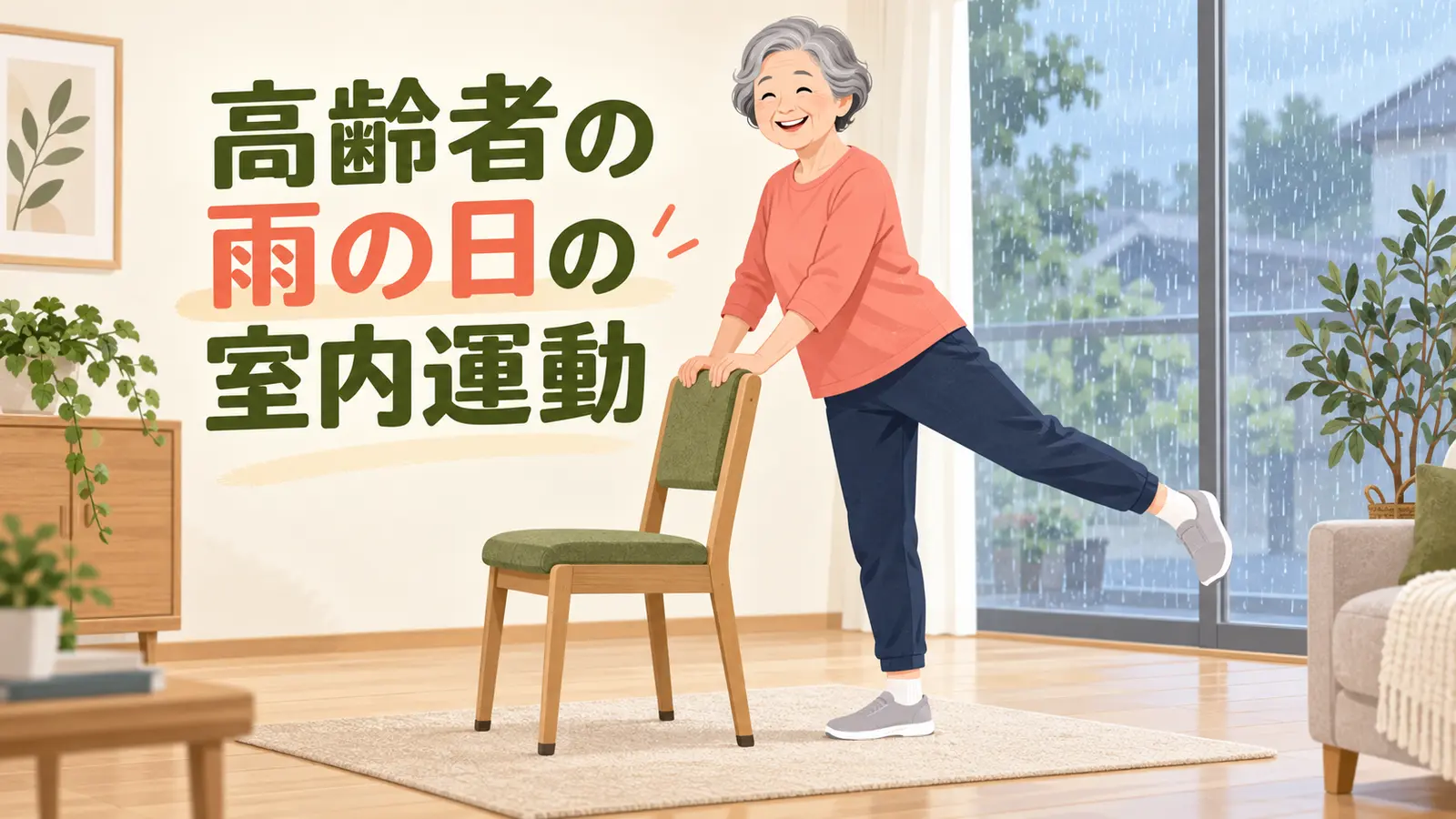 高齢者の雨の日室内運動の要点を紹介するアイキャッチ画像