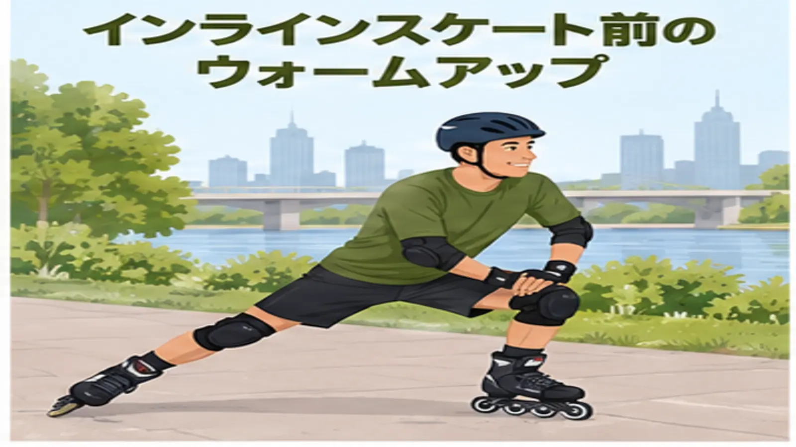 インラインスケート前にウォームアップする人物のイラスト