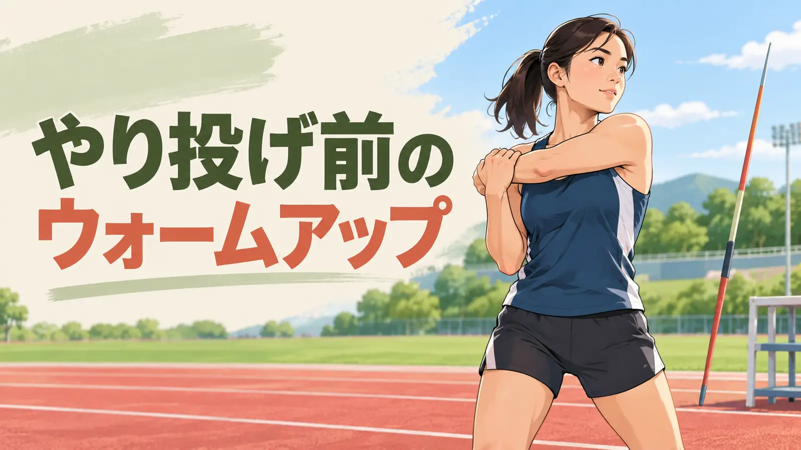 やり投げ前に肩を動かす選手