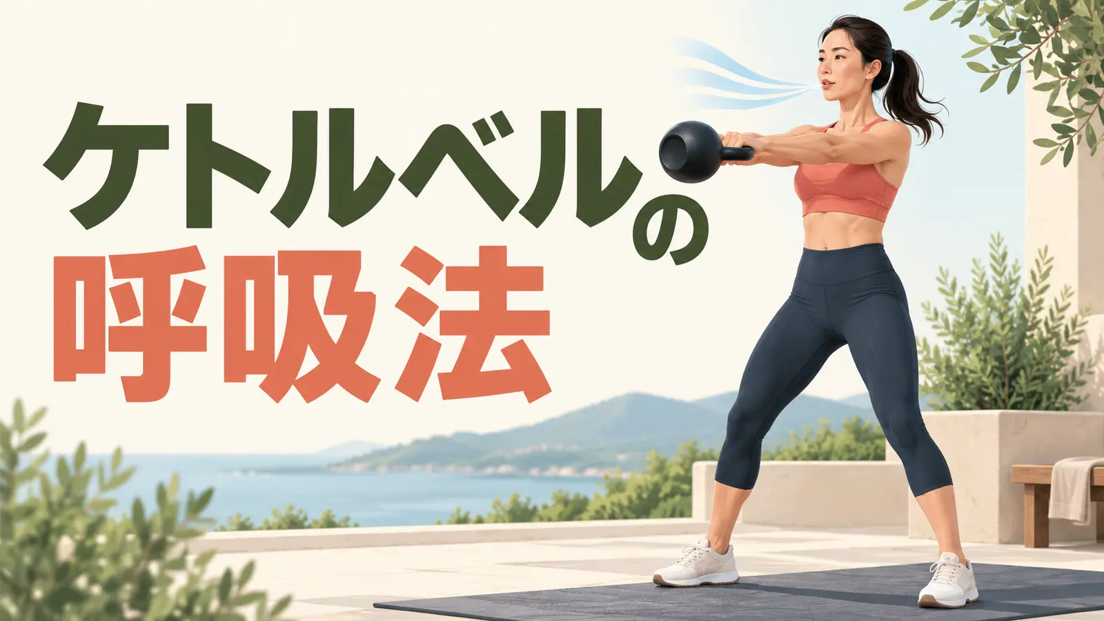 ケトルベルトレーニングの呼吸法｜スイング・スクワット・プレス別に解説を解説するケトルベルのイラスト