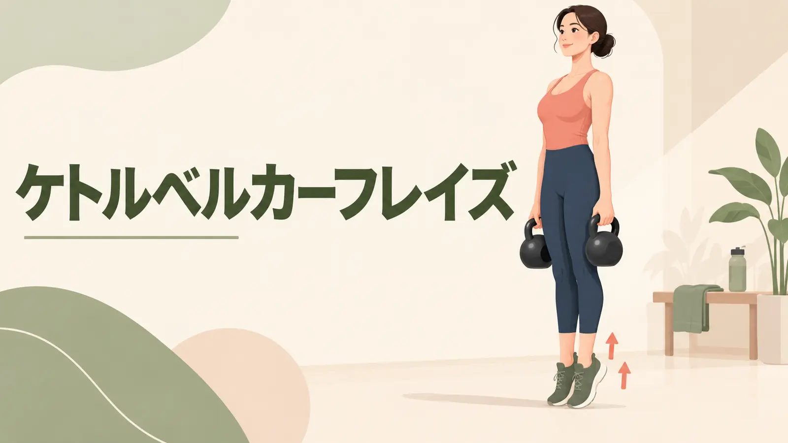 ケトルベルを持ってかかとを上げるカーフレイズ