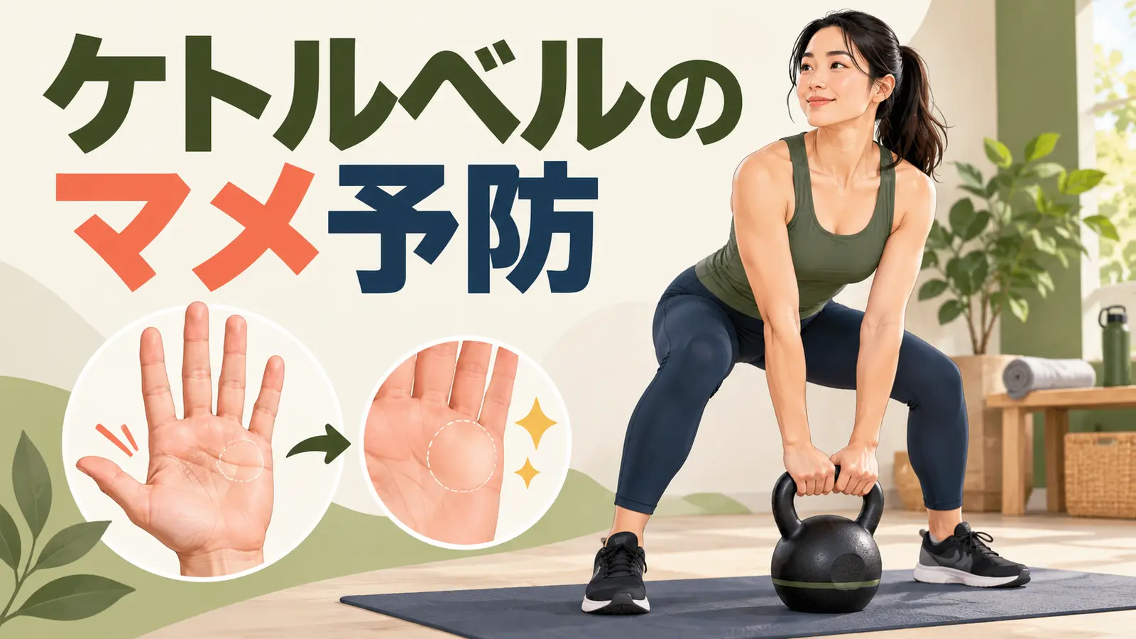 ケトルベルで手にマメを作らない方法|皮むけを防ぐ練習とケアを解説するケトルベルのイラスト