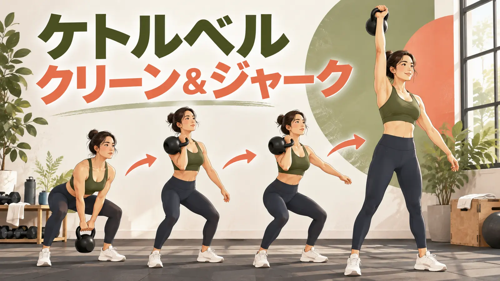 ケトルベルクリーン&ジャークの連続動作を示す人物