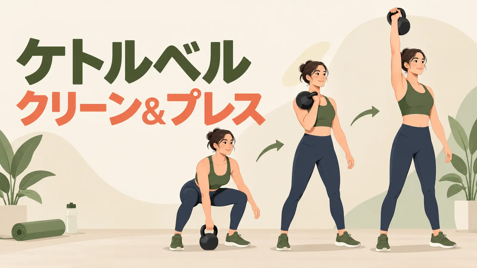 ケトルベルをクリーンして頭上へ押すクリーン＆プレス
