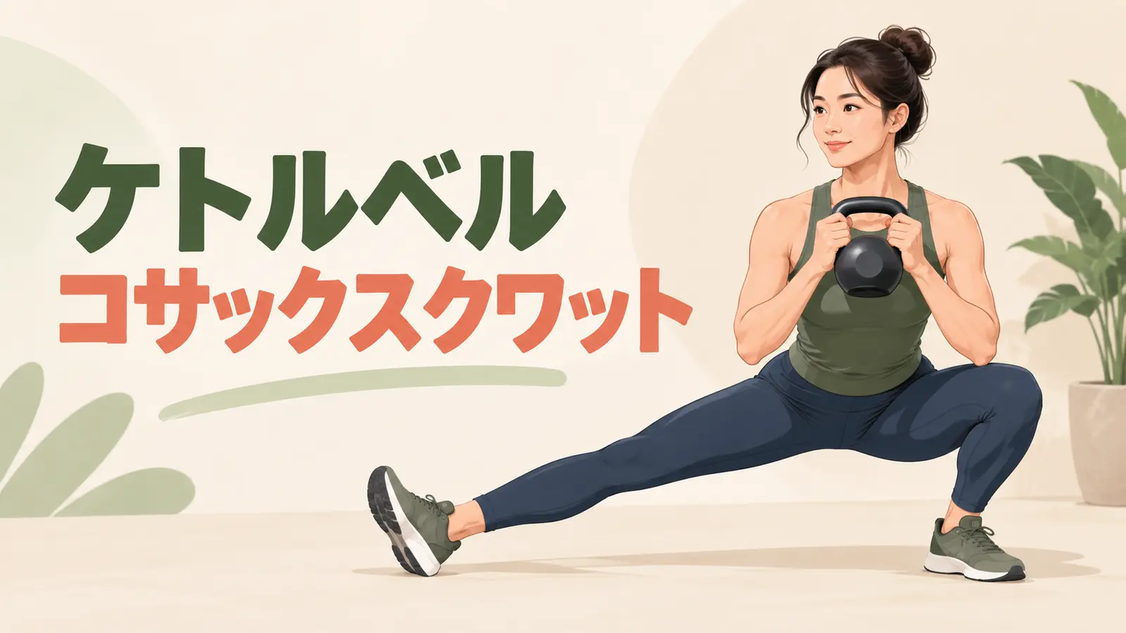 片側へ深く腰を下ろすケトルベルコサックスクワット