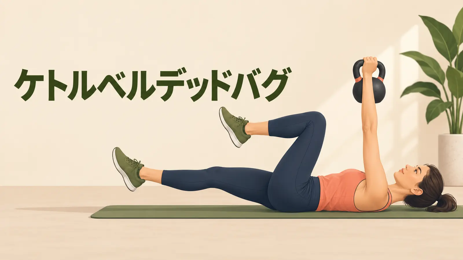 仰向けでベルを安定させながら脚を動かし、腰を反らさない体幹制御を学ぶ様子
