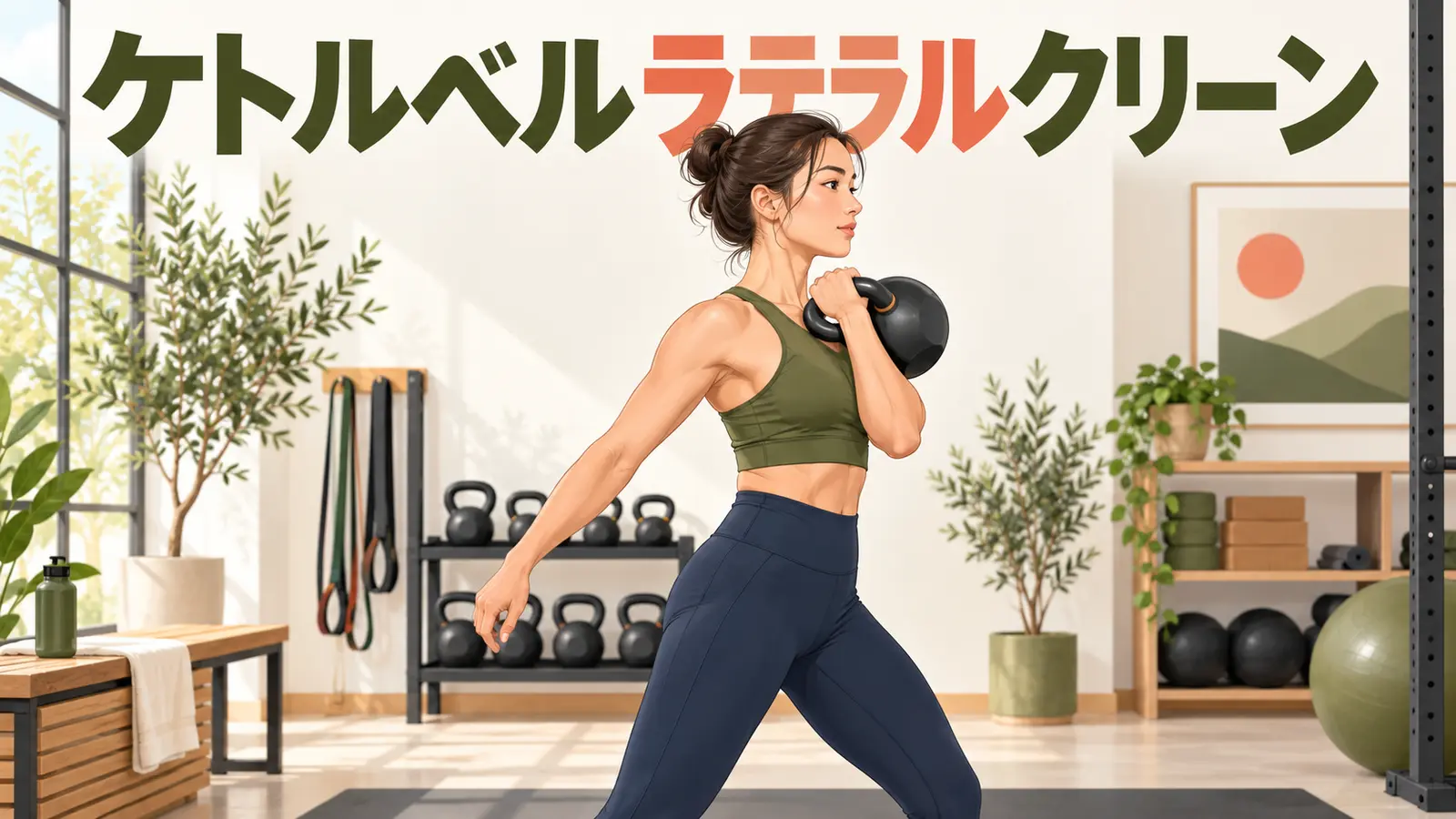 横方向からケトルベルをラックへ収める人物