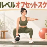 片側にケトルベルを持ってまっすぐスクワットする人物