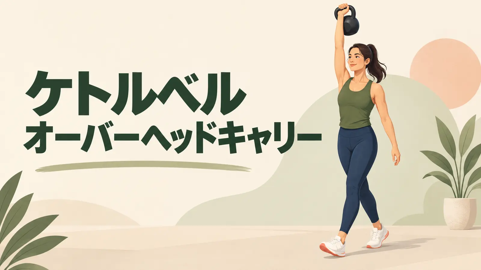 ベルを頭上に保持して歩くオーバーヘッドキャリー