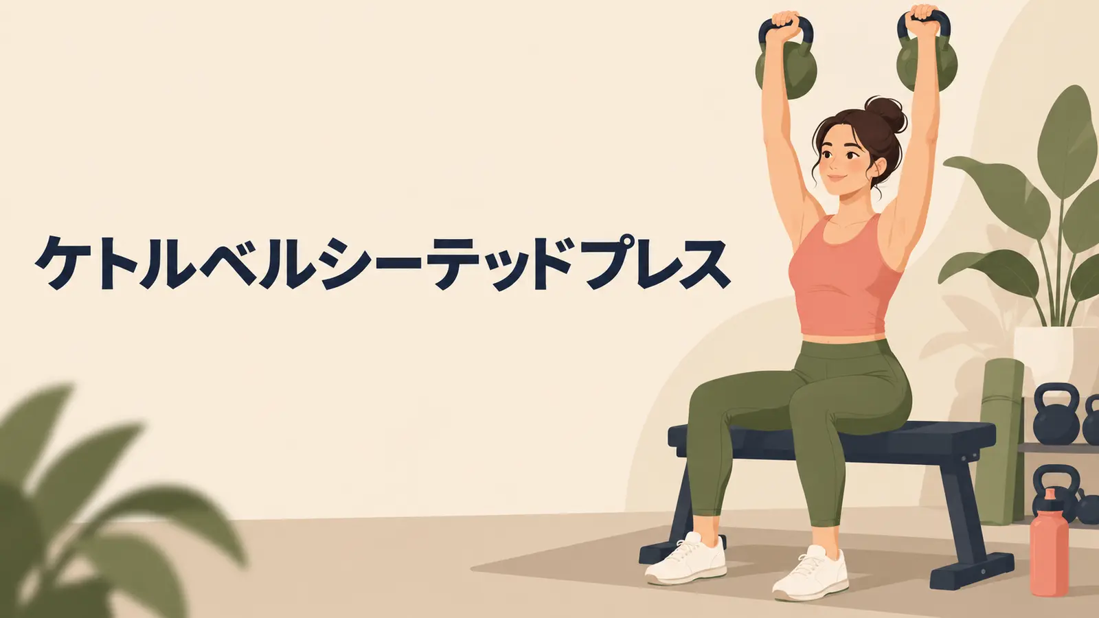 ランジで脚を鍛えながら、頭上で肩と体幹を安定させる様子